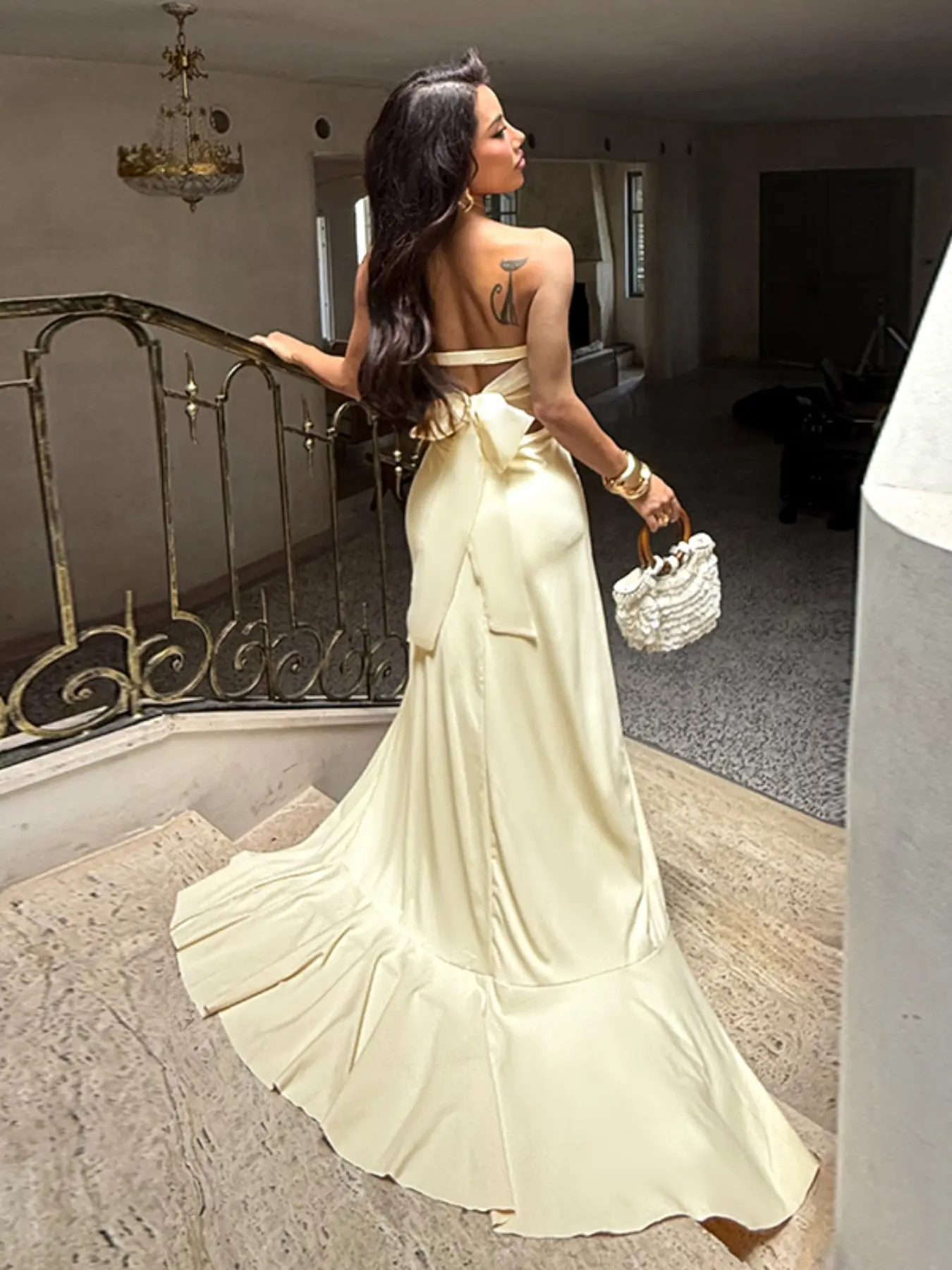 Women's Elegant Chic Halter Dress with Ruffled Split, Perfect for Weddings,  Dates, Parties, Travel, All Seasons, Fitted Style - TikTok Shop