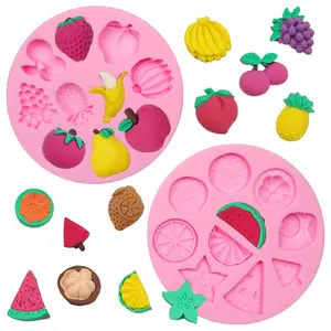 Fruit Silicone Cake Decoration Molds, Watermelon Lemon Fondant Mold, Strawberry Peach Banana Chocolate Mold, Grapes Pineapple Apple Candy Baking Mold for Cupcake Topper Jelly Clay Resin