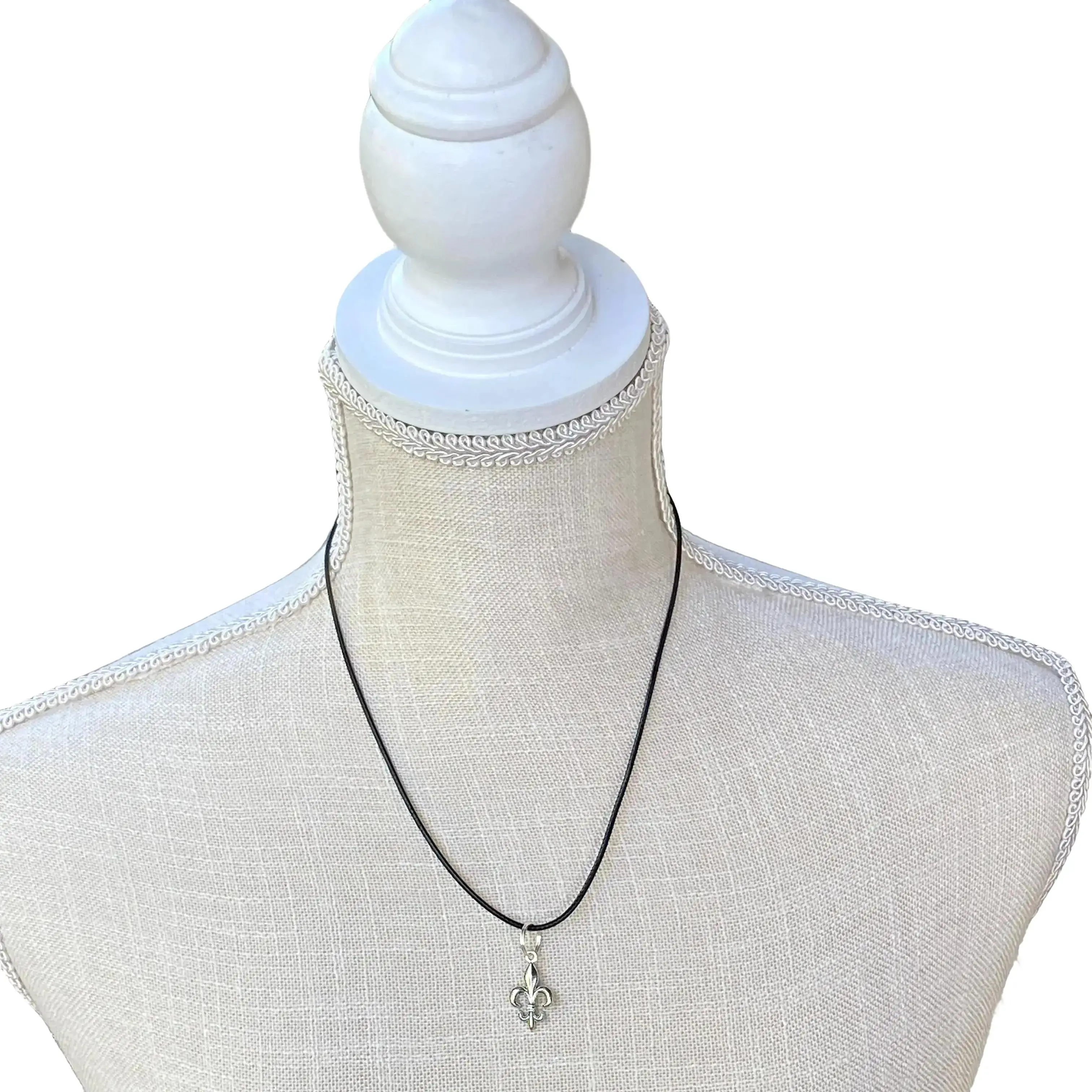 Fleur de Lis Necklaces, Waxed Cord Necklace in Various Colors