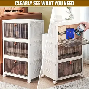 New store discount 3-Tier Large Collapsible White PP Plastic Organizer with Wheels - Durable & Space-Saving, Clear Stackable Shoe Display Box for Snacks, Quilts & Bedroom Accessories - Versatile Storage Solution for Easy Clutter Control