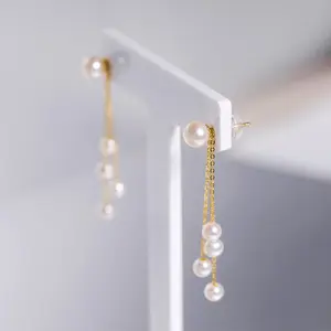 SR Pearl Co. Freshwate Pearl Earring 18K GOLD AU750 ALL White Pearl  Elegent Style Women Gift