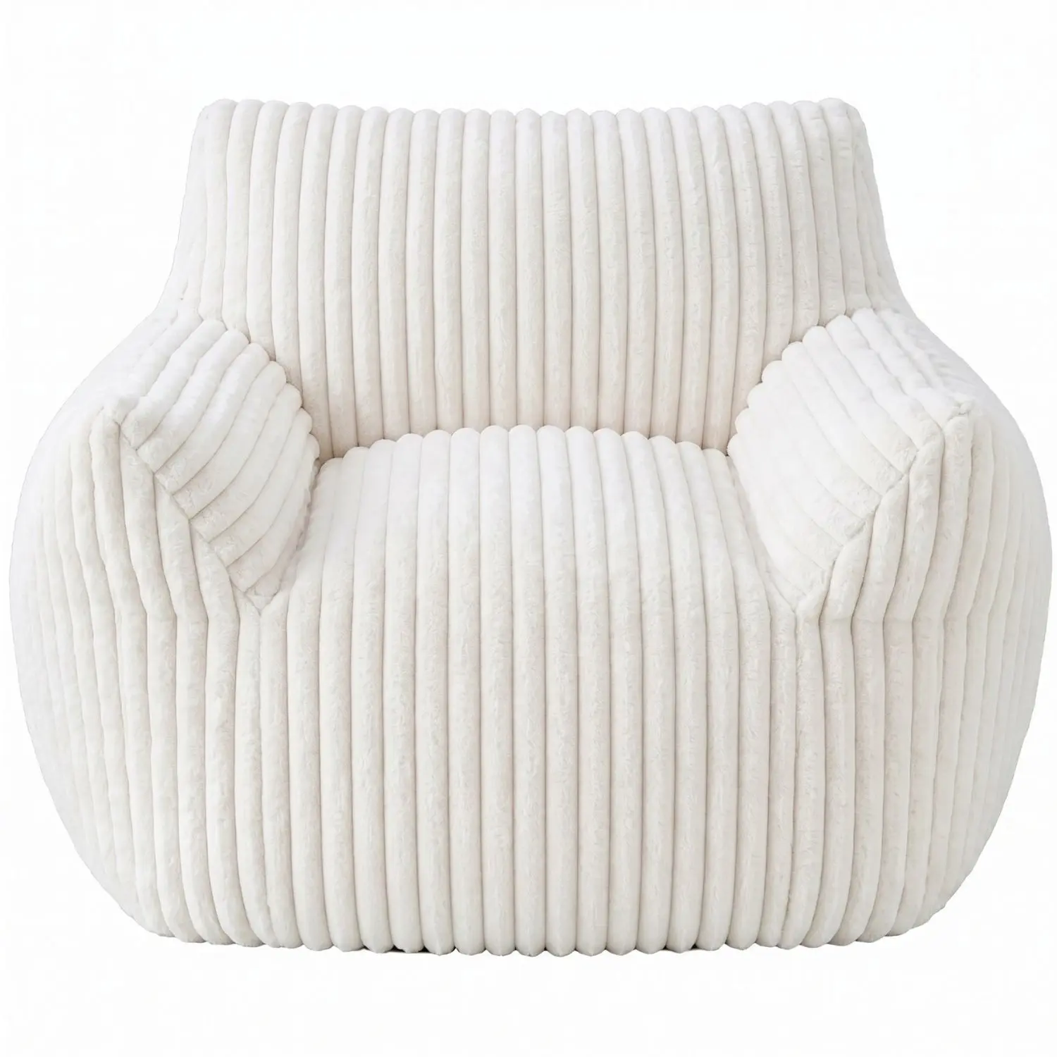 Fluffy Bean Bag Lounge Chair, Cloud-Style Single Elegante Sofa with Armrests, Super Soft Furniture for Reading and Relaxation, Beige  Boneless Couches