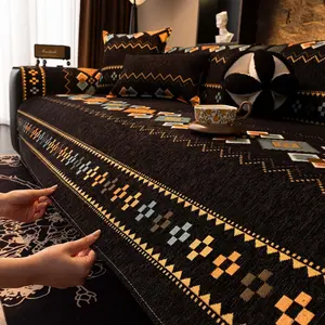 Boho Geometric Tribal Sofa Cover, Non-Slip Washable Couch Cover, Pet-Friendly Thick Woven Sofa Pad, Anti-Scratch Dustproof Slipcover, Ethnic Aztec Pattern Decorative Throw, Fits Armchair/Loveseat/3-4 Seater & L-Shape Se, Sofa Couch Covers