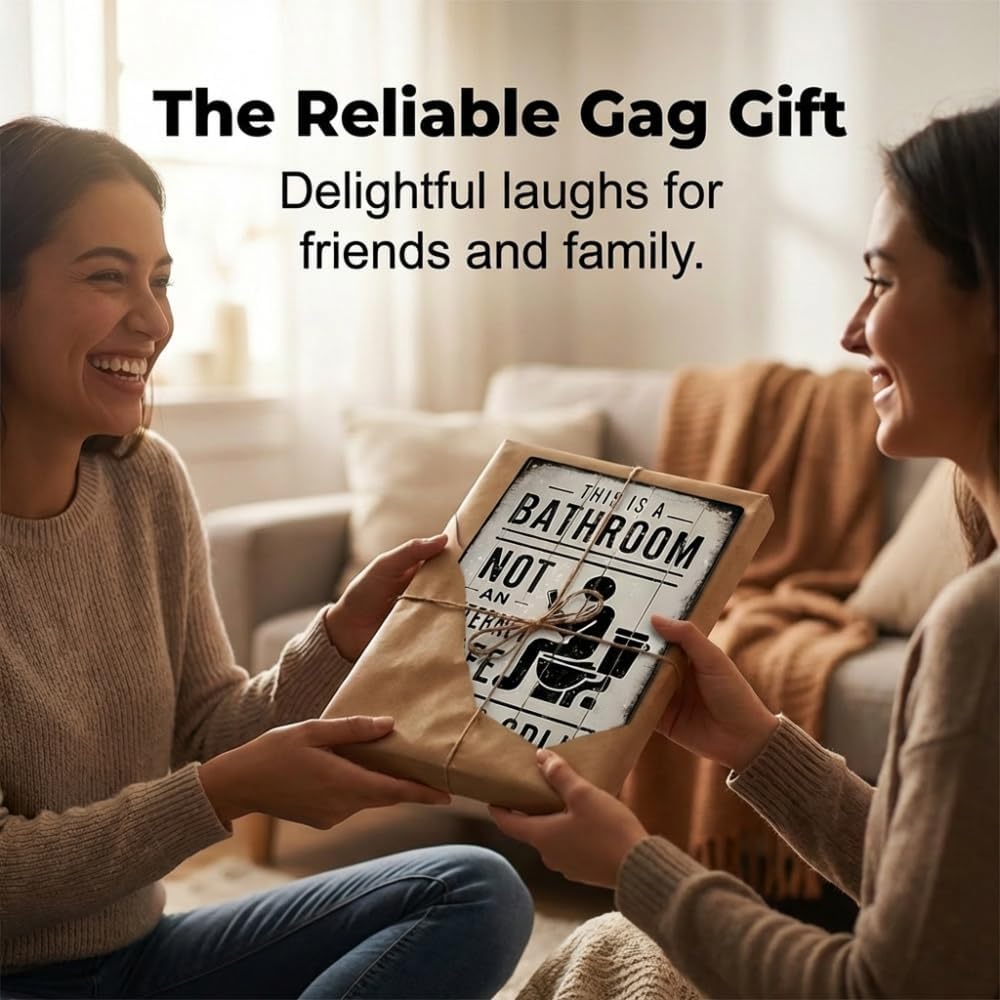 Funny Bathroom Sign “This Is A Bathroom Not An Internet Cafe”, Vintage Metal Tin Wall Art 8x12 Inch for Home Farmhouse Washroom, Rustic Moisture Resistant Decor, Pre-drilled Ready to Hang, Humorous Housewarming Birthday Gift Idea