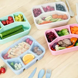 Four Compartment Food Storage Container, Food Grade Material, Sealed Leakproof Lunch Box, Portable Bento Box for Camping Picnic Office