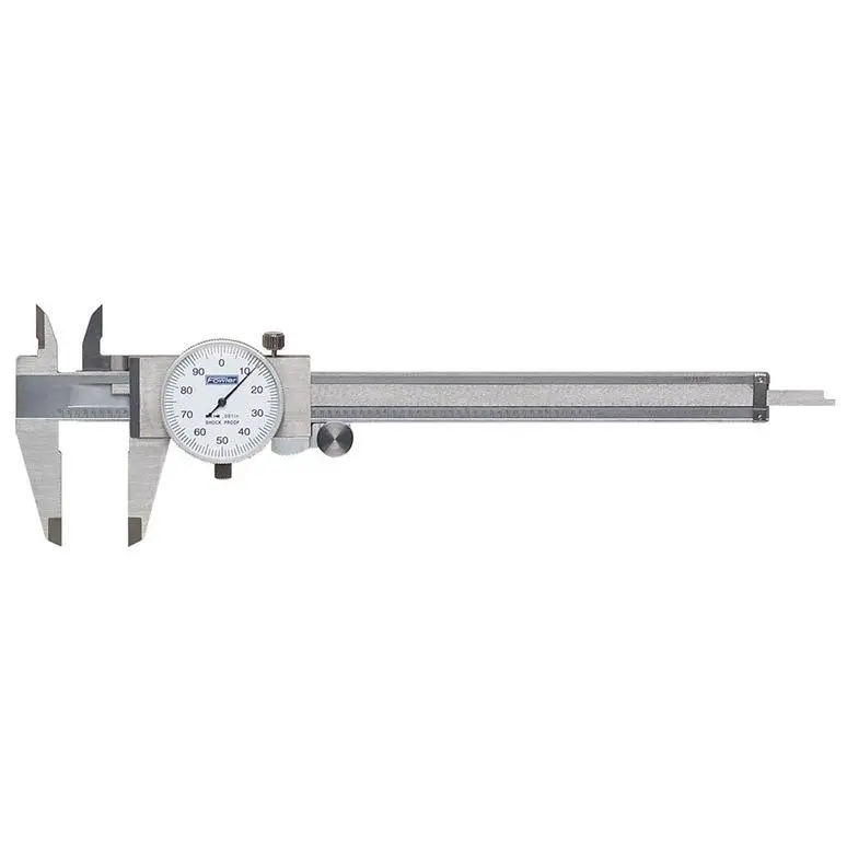 Fowler Economy Hardened Stainless Steel Dial Caliper - 0-6 in Range, Dial Adjustment, Micrograduations, Chrome Finish, Satin Chrome Finished, Knurled Lock, 4-Way Jaw, Thumbroll for Rapid Setting, Operator Fatigue Reduction, Precision Hand Measuring Tool