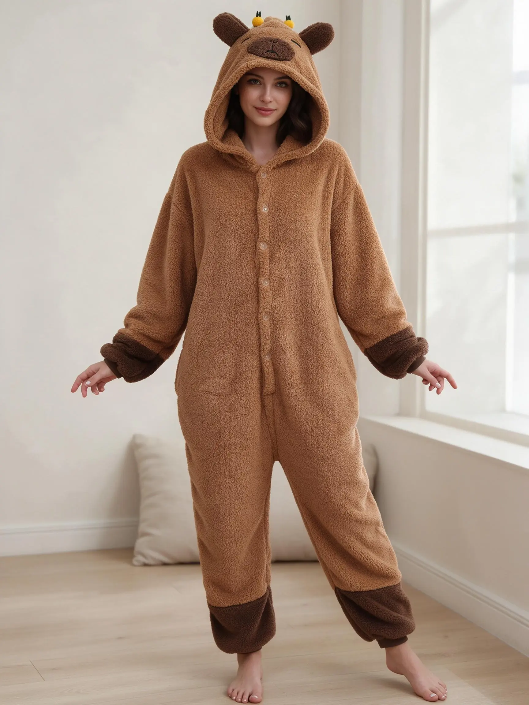 Cozy capybara-themed Onesie - Soft and Warm for Comfortable Wear - Perfect for Relaxation and Fun Loungewear Loungewear Nightwear Womenswear