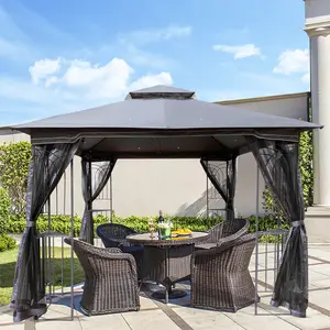 SAVEYOUR 10x10 Outdoor Patio Gazebo Canopy Tent, Ventilated Double Roof Gazebo with All Sides Detachable Mosquito Net, Heavy Duty Mesh Screen Shelter, Gray Top Canopy Tent for Lawn Garden Backyard Deck