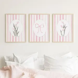 Pink Bow Pattern Unframed Painting, 3 Counts/set Modern Wall Art Poster, Wall Art Decor for Home Living Room Bedroom Study Room, Ornaments, Wall Art Decoration