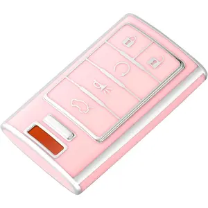 Key Fob Cover for Cadillac, Soft TPU Car Key Case Protector for Cadillac SRX ATS ELR XTS 2010 2011 2012 2013 2014 2015 Keyless Entry Remote Control Start Car Key Accessories, Pink