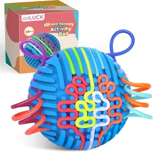 ddLUCK Full Silicone Sensory Activity Ball Fidget Toys for Autism ADHD Stress Relief with 20 Vibrant Strings for Kids & Adults 3+ Silent Calming Travel Play Toy Balls