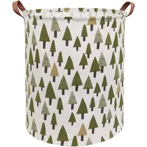 Large Storage Bins Canvas Fabric Collapsible Laundry Basket for Home Office Toy Organizer Home Decor (Tree)