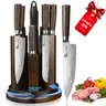 SYOKAMI 14-Piece Ultra Sharp High Carbon Stainless Steel Kitchen Knife Set with 360° Rotating FSC-Certified Wood Block (Carousel Spin, 360° Twist Access), Magnetic Block, Sharpener, Full Handles, Anti-Slip Ergonomic Handle, Steak Knives, Holiday Gift