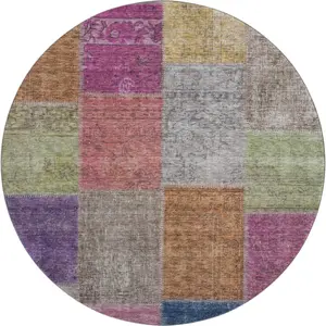HomeRoots 655159 8 ft. Copper Blue & Purple Color-Block Washable Round Area Rug, Large-Scale Bright Decorative Circle Rug with UV Protection, Large-Scale Area Rugs, Bright Area Rugs
