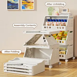 UFORU  5-Tier Stackable Rolling Storage Cart with Wheels, Multi-Purpose Plastic Organizer Shelf, Mobile Utility Storage Rack for Kitchen Pantry, Fruits Vegetables Snacks, Bedroom Bathroom Living Room
