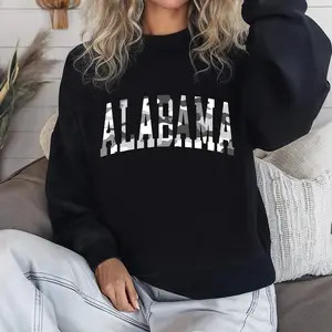 Black Camo State Name Sweatshirt, Varsity Crewneck Pullover, Fall Graphic Fan Shirt, Unisex College Game Day Top