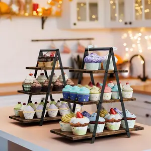2 Pack Cupcake Stand 3 Tier Dessert Stand for 56 Cupcakes Dessert Table Display Set Wooden Cupcake Display Trays for Wedding,Birthday, Graduation, Decorations, Rustic Brown