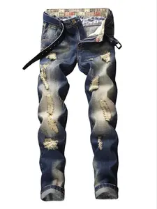 Men'sRegularFitSolidColorRippedJeans,FashionCasualComfyDenimPantsforDailyOutdoorWear,MensBottomsforAllSeasons