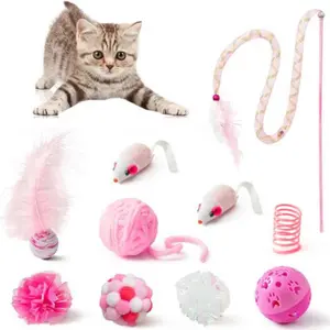 10PCS Interactive Cat Toy Set - for Training & Play, Plush Material, All Breed Sizes, Includes Balls, and More, Cat Toy Set|Playful Design|Durable Plush Toys, Cat Toys for Playful Cats