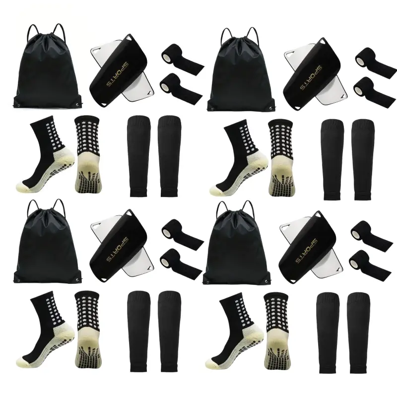 5 in 1 Soccer Shin Guards Kit, Non Slip Athletic Grip Socks with Shin Pads Sleeves Straps & Carry Bag, Protective Football Gear for Adults