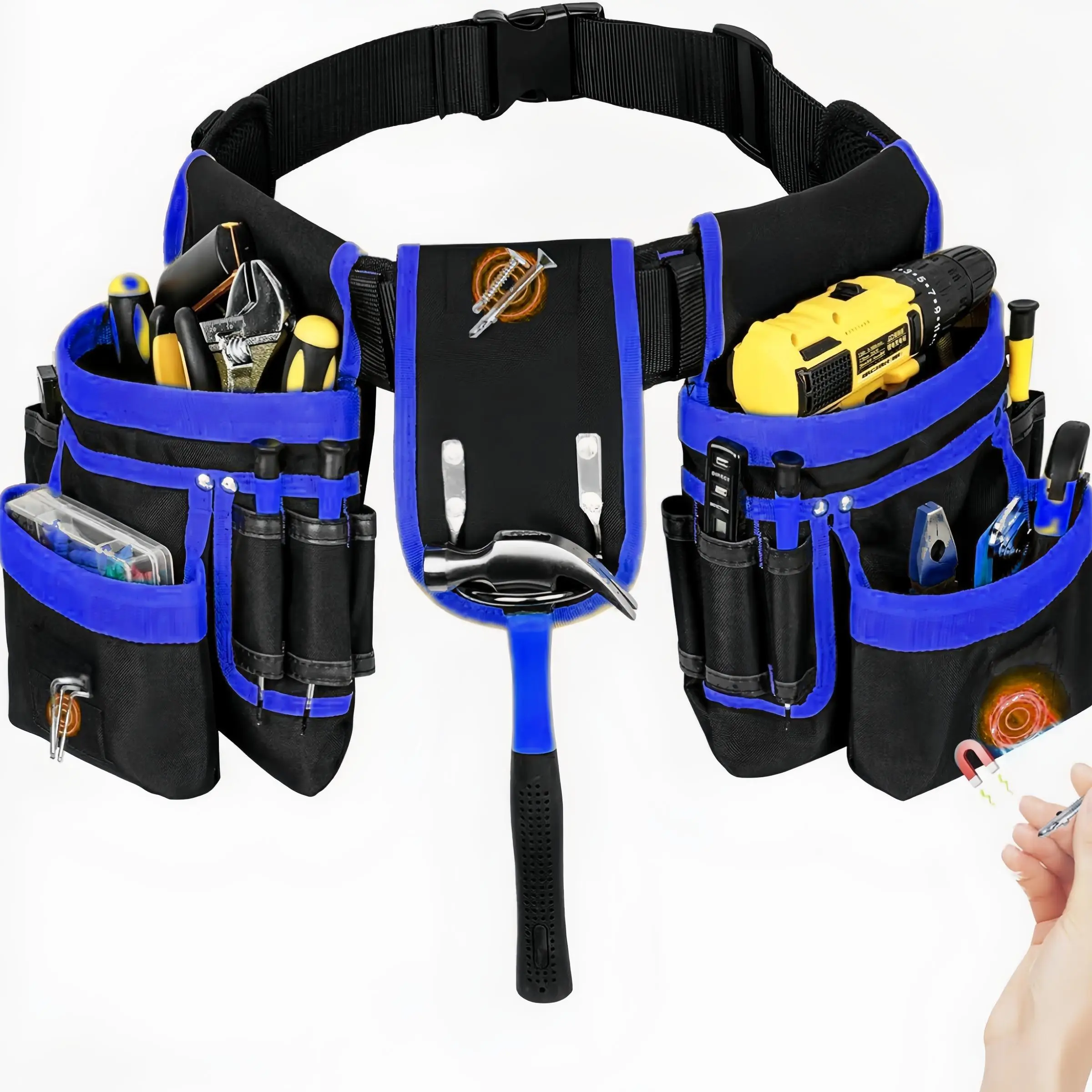 26-pockets Tool Belt, Magnetic Tool Pouch, Detachable & Adjustable Heavy Duty Tool Pouch Bag for Electrician, Carpenter, Construction, Work Apron, Uti