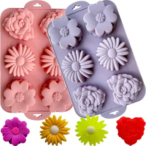 2 Pack Flower Cake  Mold for Baking, 6 Cavity 3D Daisy Flower Cake Pans Rose  Mold Jello Molds for Making Mousse Mini Cake Cheesecake Soap Jelly Pudding Brownies Muffins