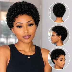 【9.9 Flash Sale】IFLY Afro Coco Glueless Non Lace Short Curly Human Hair Wig with Bangs real Wigs Human Hair 1B Color for Black Women Natural Look Daily Use Soft Bouncy Durable Easy Install | Puff Curly Headband Wig | heavy layers wig | frieda wig Hair Rep