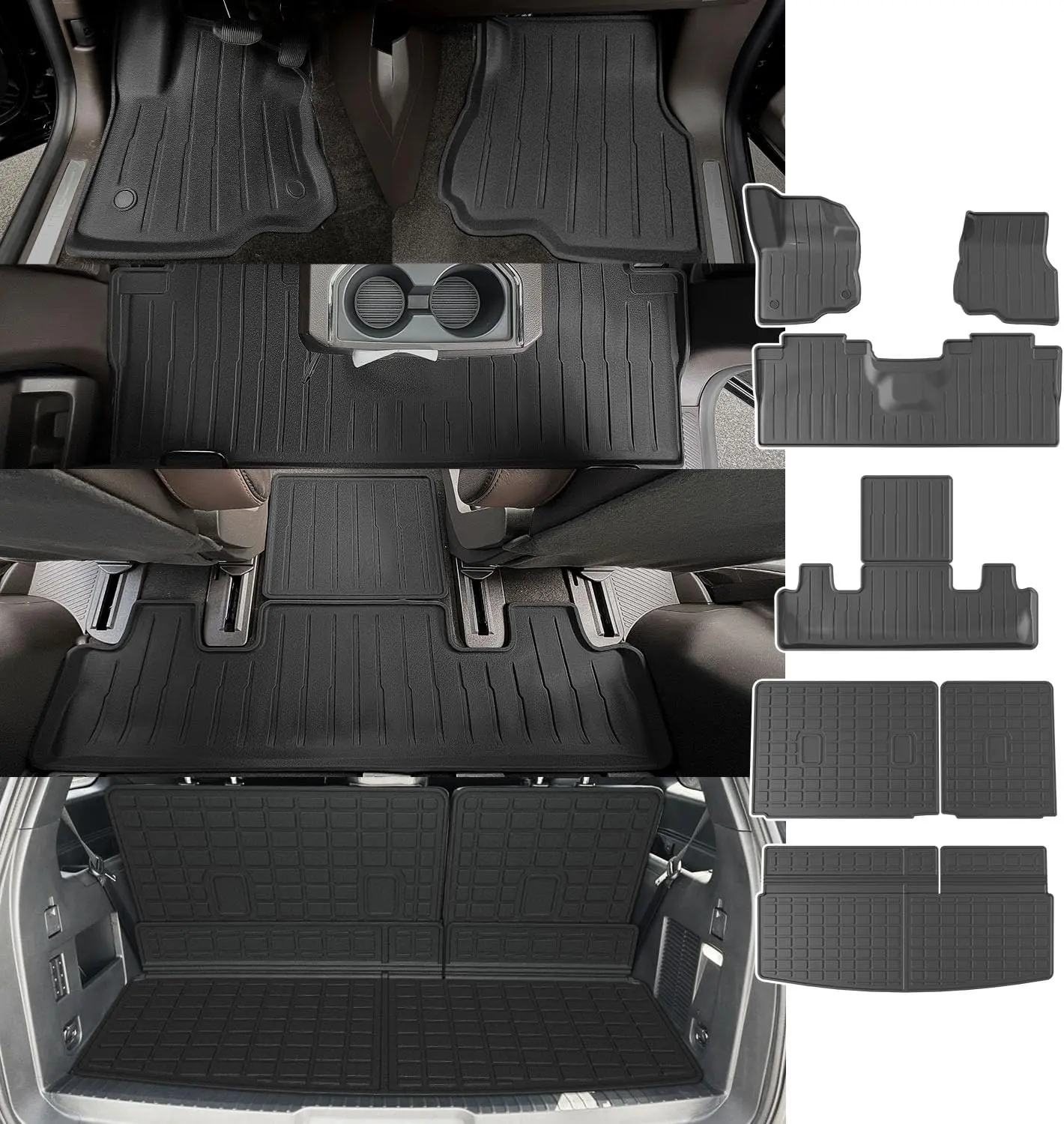 [Fits 18-24 Expedition] 7-Seat Floor Mat Compatible with 18-24 Ford Expedition Cargo Liner 3rd Backrest Mat Replacement for 2018-2024 Ford Expedition Accessories（Trunk Mat+3rd Row Backrest Mat+Floor Mat