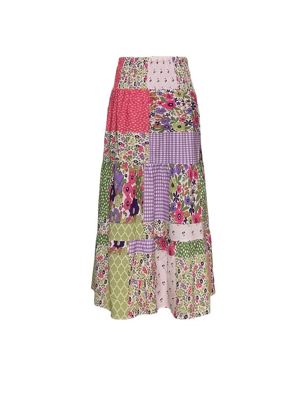 Plus Size Colorblock Print Pocket Skirt, Casual Waist Tie Long Half Skirt, Comfortable and Stylish Women's Fashion