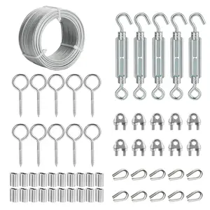1/8" Wire Rope Kit, 100FT PVC Coated Cable with Tensioner, Plant, Clothesline, String Light Cable, Handrail, Ground