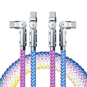 RGB Gradient Glowing 180° Rotating PD Data Cable for Apple iPhone 15, Braided Flowing Light Car Atmosphere Charging Line