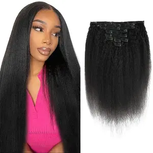UNIKY Kinky Straight Clip-ins 8Pcs 110g 14-24 Inch Real Human Hair Yaki Straight Clipins for Black Women Full Head Brazilian Remy Hair Extensions Double Weft 20 Clips No Glue Needed