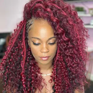 QVR Lightweight Ripple Deep Curl Burgundy Highlight Water Wave Crochet Braid Hair Extensions