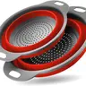 Collapsible Colander Set of 2 Silicone Kitchen Strainer Set, Perfect for Draining Pasta, Vegetable and fruit for Kitchen and Travel Use (Red)