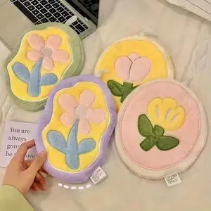 Tulip Pattern Hand Towel, 4 Counts/set Soft Absorbent Hand Towel, Modern Flower Design Hand Towel for Kitchen & Bathroom