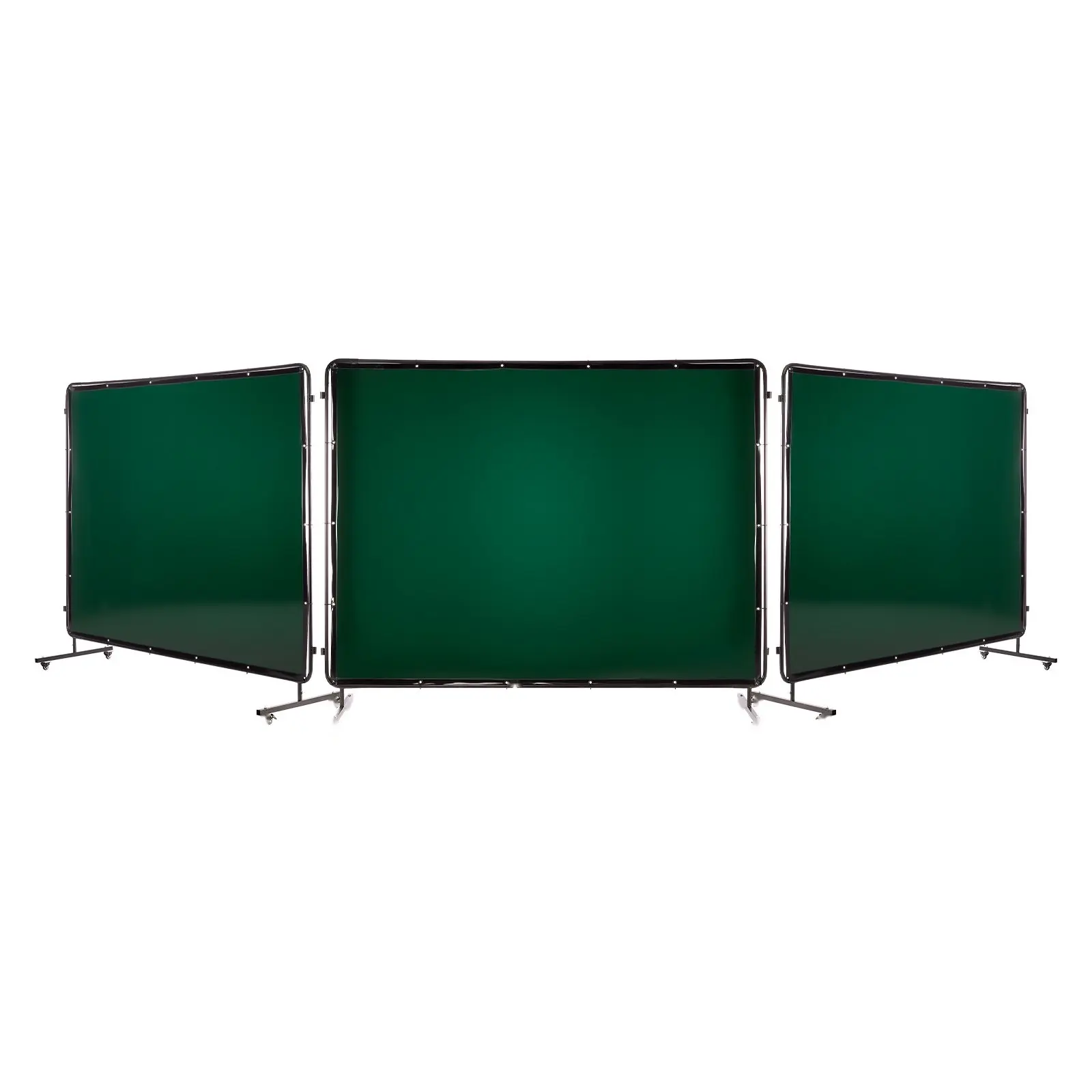 Welding Screen With Frame, 3-Panel, 6 X 8 Ft Welding Curtain Screen, Flame-Resistant Vinyl Safety Protection Screens, 12 Wheels, 6-Level UV Protection For Workshop And Industrial Use, Dark Green