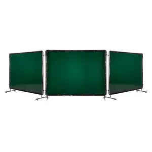 Welding Screen With Frame, 3-Panel, 6 X 8 Ft Welding Curtain Screen, Flame-Resistant Vinyl Safety Protection Screens, 12 Wheels, 6-Level UV Protection For Workshop And Industrial Use, Dark Green