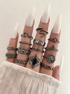 14pcs/set Sun & Moon Decor Ring Vintage Style Gift For Women