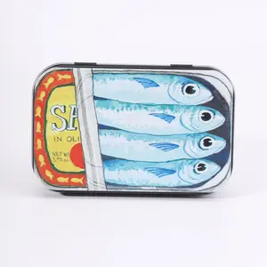 1pc Metal Rectangular Storage Tin Box, Mini Portable Hinged Tin, Small Storage Container, Home Organizer for Jewelry, Crafts, Candies, Four Fish