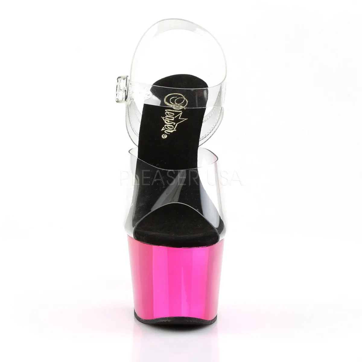 Women's 7-in High Heels, ADORE-708 Hot Pink Chrome Sandal Footwear Shoe