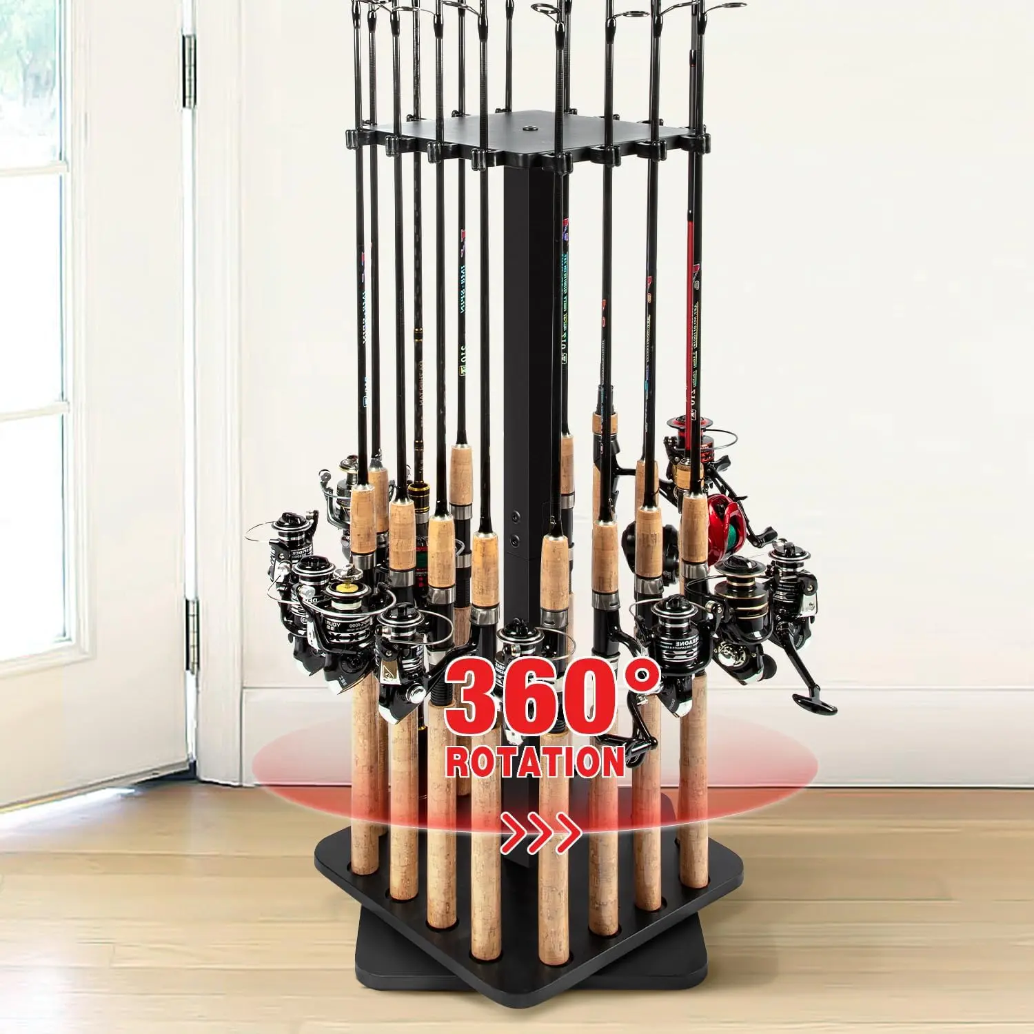 Fishing Rod Holders for Garage 360  Rotating Fishing Pole Rack, Floor Stand Holds up to 16 Rods  Fishing Gear Equipment Storage Organizer, Fishing Gifts for Men Women