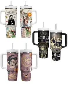 Stevie Nicks Tumbler 40oz Handle Mug, Sister of the Moon Gift, Fleetwood Mac Fan Cup, Retro Witchy Hippie Goth Aesthetic Water Bottle