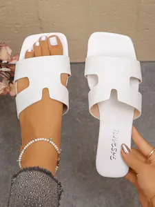 Summer Cool Slippers Breathable Alligator Texture Shoe Face Unlock Lazy Casual Vacation Style, PU Material, Rubber Sole, Less Than Ankle Height