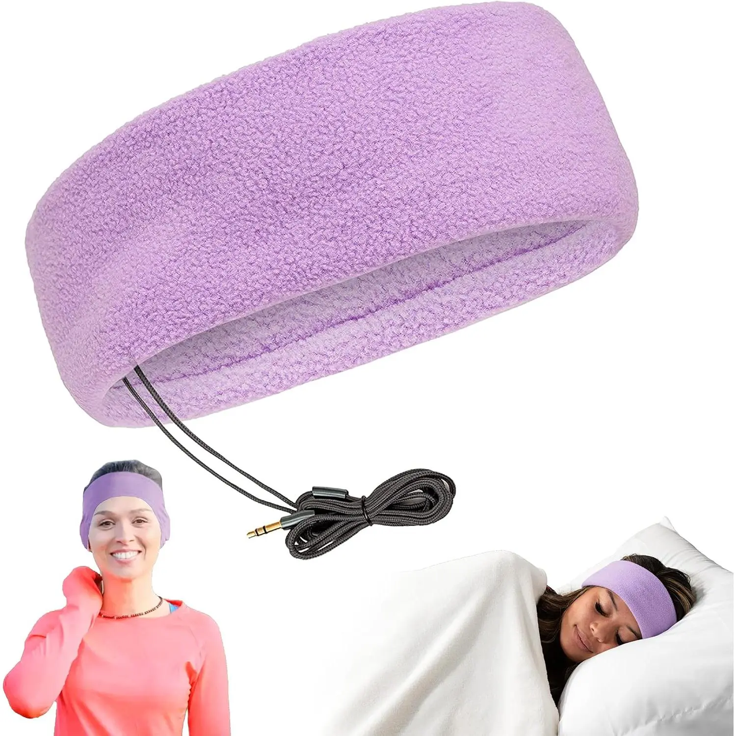 Ultra-Thin Fleece Over-Ear Headphones - Wired/Wireless Bluetooth with Longer Range, Retractable, Charging Function, Sound Isolation for Side Sleepers - Compatible with 3.5 mm Audio Jack Devices, Violet Audio Electronic