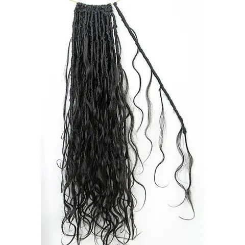 Ygwigs Boho Crochet Faux Locs Braids with Human Hair Curls Body Wave Box Braids with Curls