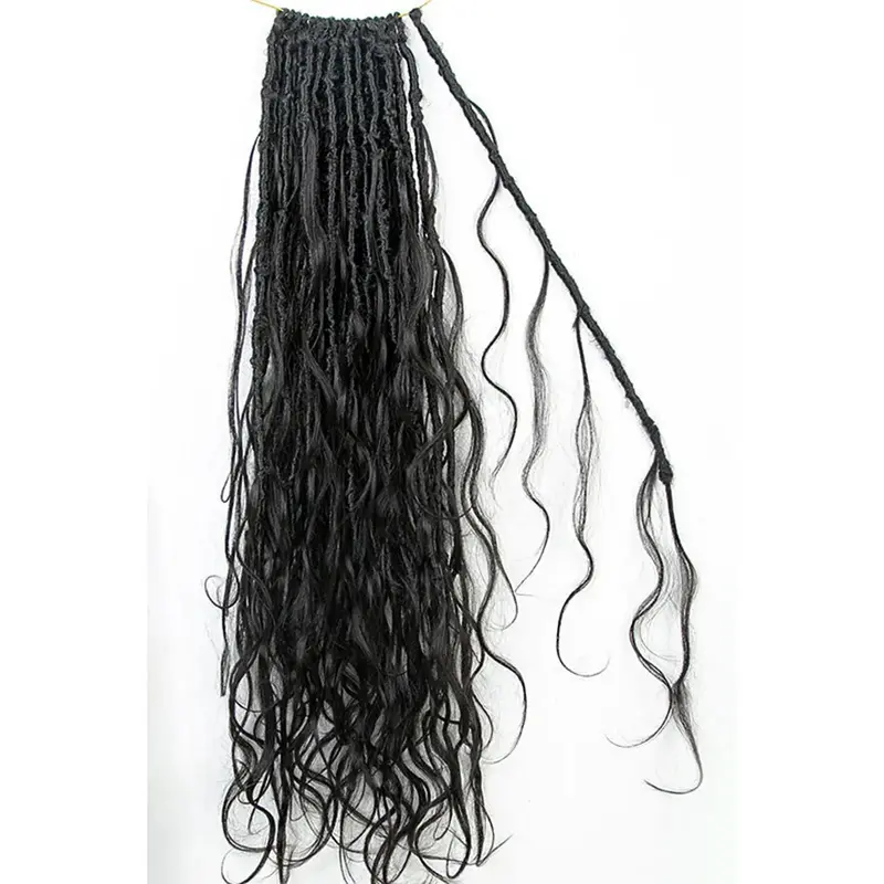 Ygwigs Boho Crochet Faux Locs Braids with Human Hair Curls Body Wave Box Braids with Curls