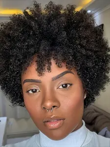 Human Hair Wig Natural Afro Wig 150% Density Afro Kinky Curly Pixie Wig 8 Inch Brazilian Human Hair Wig Machine Made Wig Natural Look for Daily Use, Music Festivals & Parties, Versatile Styling, Party Accessory, Comfortable Fit Cap 1PC Afro Kinky Wigs