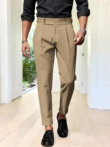 Men's Suit Pants, Waist Dual Button Design, Tall and Slimming, Plain, Office Daily Versatile Nine-Quarter Pants