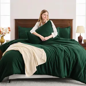 Dark Emerald Green Full Size Comforter Set, 3 Pieces Boho Solid Forest Green Bedding Comforters & Sets, Soft Reversible Lightweight All Season Microfiber Bed Set for Kids Teens Adults
