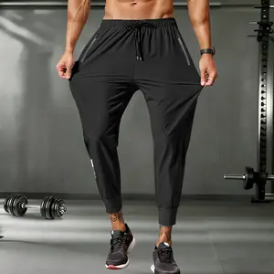 Men's Mid-Waist Ice Fiber Soft Jogger Trousers - Solid Color, Lightweight, Form-Fit Body-Fitting, Athleisure Daily Pants with Zip Pockets, Adjustable Drawstring, Breathable for Summer Outdoor, Gym Outfit, Athleisure Men's Pants